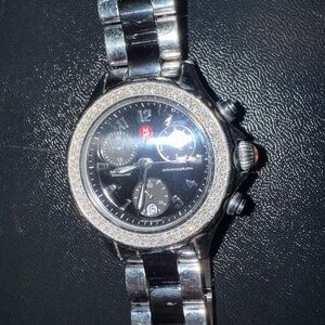 Michele Stainless Steel Watch with Black Dial and 120 Diamonds 0.67 carats
